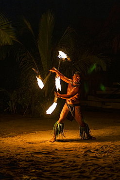 Fire dance during the 'Pacifica' show at the Tiki Village cultural center, Moorea, Windward Islands, French Polynesia, South Pacific