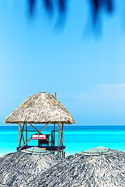 View at sea and lifeguard house in Varadero, Cuba