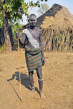 Ethiopia; Southern Nations Region; Mago National Park; lower Omo River; young man from the Mursi people;