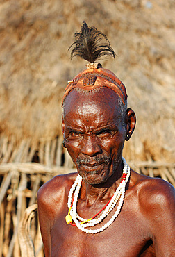 Ethiopia; Southern Nations Region; southern Ethiopian highlands; Hamer village near Turmi; Hamer man; Village elder; Head of the family