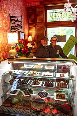 Owners Derek Ouellet and Cindy Healy of the Ridgway Confections Chocolate Shop, Seeley's Bay, near Kingston, Ontario, Canada, North America North