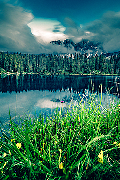 Karrersee in the Dolomites, South Tyrol, Italy, Europe;