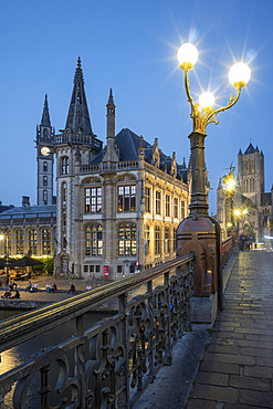 Historical center of Ghent, Sint Michielsbrug bridge over the river Leie, Zannier Hotels 1898 Die Post, Ghent, Flanders Belgium