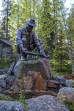 Gold Miners', Museum, Kemi sculptor Ensio Seppännen created the bronze statue of a gold panner in Gold Miners', Village, Tankavaara, Finland