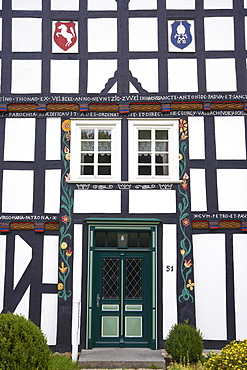 Outdoor Photo, Early autumn, Day, Half-timbered house at Kirchhundem, Sauerland, Germany, Europe