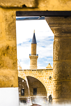 Reflection Minaret Selimiye Mosque, Büyük Han, Caravanserai, Nicosia, Nicosia District, Northern Cyprus