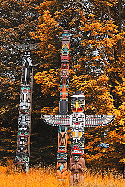 Totem pole in Stanley Park, Vancouver City, Canada, North America