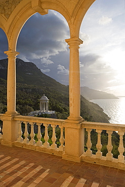 Terrace of Son Marroig Mansion &amp; Gazebo at Sunset, near Deia, Mallorca, Balearic Islands, Spain, Europe