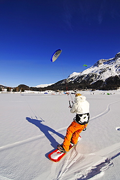 Kitesurfer, Lake Silvaplana, Sankt Moritz, Grisons, Switzerland, model released