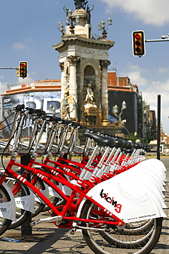 Municipal bicycles, Placa d'Espana, Barcelona, Catalonia, Spain