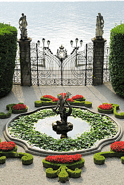 Fountain and gate, Villa Carlotta, Tremezzo, Lake Como, Lombardy, Italy