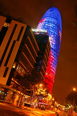 Torre Agbar at night, Barcelona, Catalonia, Spain