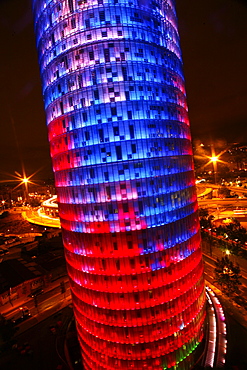 Torre Agbar at night, Barcelona, Catalonia, Spain