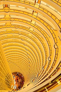 High angle view at the lobby of the Grand Hyatt hotel inside the Jinmao Tower, Shanghai, China, Asia