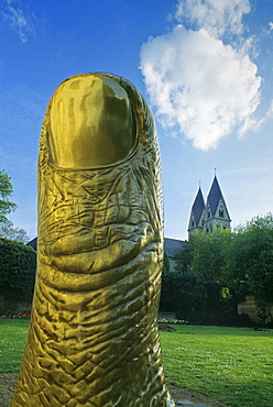 Sculpture in front of the Deutschherrenhaus, Koblenz, Rhine, Rhineland-Palatinate, Germany