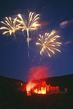 Fireworks at Stolzenfels castle, Rhein in Flammen, near Koblenz, Rhine, Rhineland-Palatinate, Germany