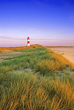 Lighthouse at Ellenbogen beach, Sylt, North Frisian Island, North Sea, Schleswig-Holstein, Germany