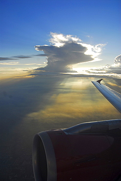 Wing and turbine in front of monsoon cloud above northern India, India, Asia