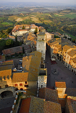 View from tower at the old town with genera towers, San Gimignano, Tuscany, Italy, Europe