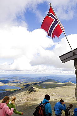 Tourists on the Gaustatoppen mountain, Telemark, South of Norway, Skandinavia, Europe