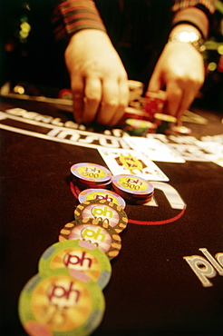 Gambling table in Casino Planet Hollywood, Las Vegas, Nevada, USA, America