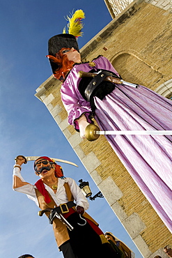 Large figurines at a procession in the city, Festival of Santa Tecla, Sitges, Catalonia, Spain, Europe