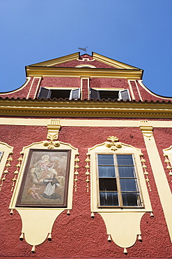 Facade of a house in Soukenicka street, Cesky Krumlov, South Bohemian Region, Czech Republic