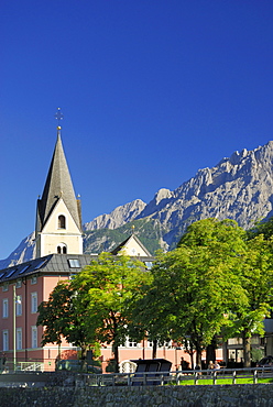 city of Lienz with church Spitalskirche, Lienz, East Tyrol, Austria