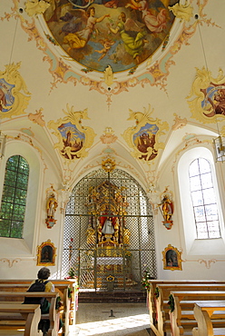 chapell Lorettokapelle, pilgrimage chapell, interior view, Oberstdorf, Allgaeu range, Allgaeu, Swabia, Bavaria, Germany