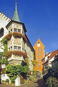 View to Obertor and House Baeren at the Old Town, Meersburg, Baden Wurttemberg, Germany