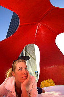 Woman relaxing at the Standard Hotel Rooftop Bar, Downtown Los Angeles, California, USA, United Sates of America