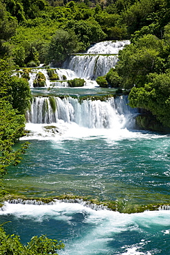 The Krka waterfalls in the sunlight, Krka National Park, Dalmatia, Croatia, Europe