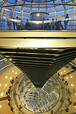 German parliament, under the glass dome of the Reichstag building by Sir Norman Foster, interior, Berlin, Germany