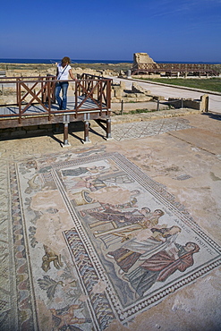 Achilles mosaic in the house of Theseus, Theseus villa, Archaeological Park, Paphos, South Cyprus, Cyprus