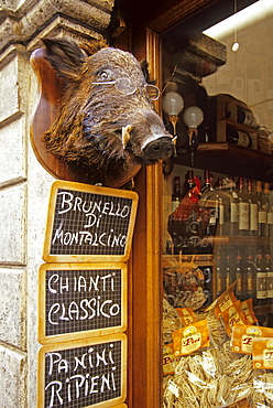 Entrance of a delicatessen, Volterra, Tuscany, Italy, Europe