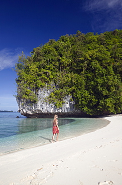 Walk at Long Beach of Rock Islands, Micronesia, Palau