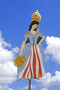 Advertising sign in front of blue sky, Algarve, Portugal, Europe