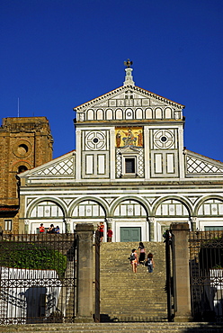 Tourists on the stairs in front of San Miniato al Monte, Florence, Tuscany, Italy, Europe