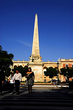 Obelisc at Placa dâˆšÃ‡Â¬Â¥es Born at town hall, Ciutadella, Menorca, Balearics, Spain