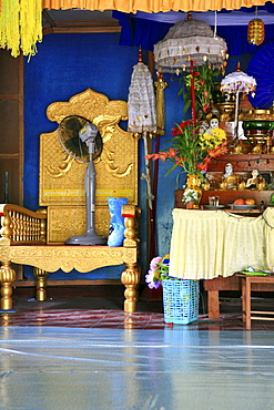 Interior view of a buddhist temple at a Moken village, Mergui Archipelago, Andaman Sea, Myanmar, Burma, Asia