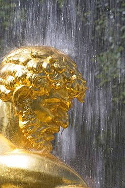 Close up of a statues head, Fountain in the park of Peterhof Palace, St. Petersburg, Russia