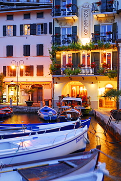 Boats in marina in the evening, Limone sul Garda, Lombardy, Italy