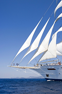 Sailing ship Star Clipper under full sail at Aegean Sea, Greece, Europe