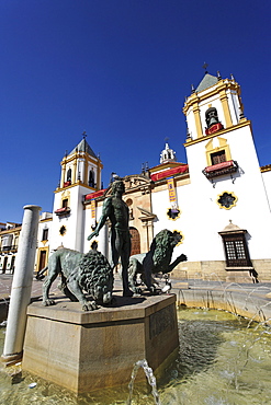 Fountain and church Iglesia del Socorro, Plaza del Socorro, Ronda, Andalusia, Spain