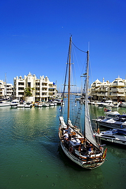 Excursion boat in marina, Benalmadena, Andalusia, Spain