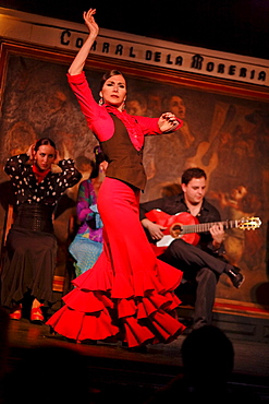 Woman dancing flamenco in the flamenco restaurant Corral de la Maoreira, Madrid, Spain