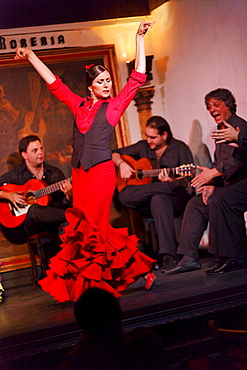 Woman dancing flamenco in the flamenco restaurant Corral de la Maoreira, Madrid, Spain