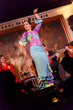 Woman dancing flamenco in the flamenco restaurant Corral de la Maoreira, Madrid, Spain