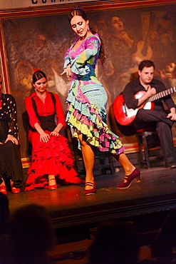 Woman dancing flamenco in the flamenco restaurant Corral de la Maoreira, Madrid, Spain