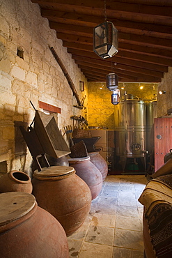 Wine cellar at Vasa Winery, Vasa village, Troodos mountains, Cyprus